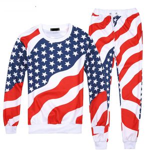 2017 New Fashion Moda / Women Flag American Flag Dress Print Crewneck Bluza + Spodnie 2 sztuk Pulowers Zestaw Joggers Plus S-XXL R2393