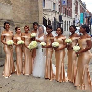 African Satin Mermaid Off Ramię Druhna Suknie Zipper Long Wedding Party Guest Dress Custom Made Dress