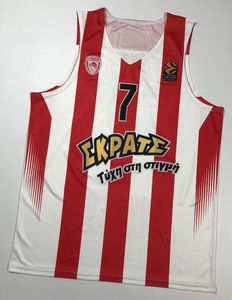 Tryck Vassilis spanoulis #7 Olympiacos Olympiakos Euroleague Piraeus retro basketbolltröja herrstitched Custom valfritt nummernamntröjor