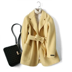 New women 's wear 2019 winter trimming tie double - sided woollen coat coat