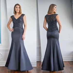 Jasmine Matka panny młodej Sukienki 2021 V Neck Koronki Satynowe Frezowanie Cekiny Suknie Wieczorowe Długość Piętra Długość Syrenka Ślubna Dress