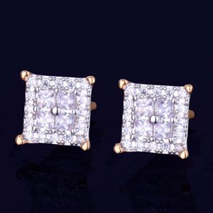 Ny Gold Star Hip Hop Jewelry 12mm Square Zircon Stud Earring för män Kvinnor Ice Out CZ Stone Rock Street tre färger