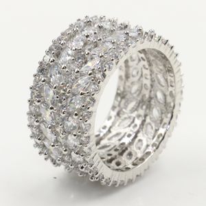 Jewelry Hot New Игристые Делюкс 925 кольцо диапазона стерлингового серебра Маркиза Cut белый топаз CZ Алмазный Женщины Свадьба для подарка любовников Размер 5-10