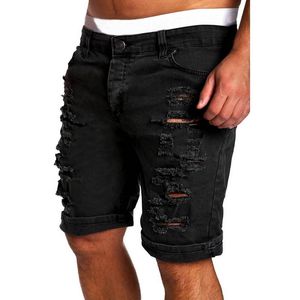 男性の定期的なショートジーンズパンツ夏のカジュアルホールジッパーミッドウエストショーツ男性のソリッドジャンショートパンツサイズM-3XL