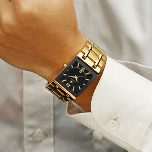 Män klockor Toppmärke Lyx Wwoor Gold Black Square Quartz Watch Men 2019 Vattentät Golden Man Armbandsur Män Klockor 2019 V191115