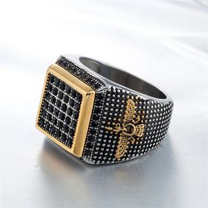 Wholesale- men's vintage Islamic designer titanium steel fashion ring European and American personality luxury rings jewelry
