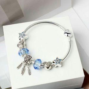 Toptan-Charm Boncuk Bileklik Moda Bilezik Dream Catcher Kolye 925 Gümüş Bileklik mavi yıldız DIY Takı Aksesuarları Düğün hediyesi