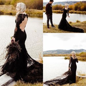 Vintage gotik siyah denizkızı gelinlik uzun kollu dantel boho açık bohem gelinlik gelinlik vestidos de noiva özel