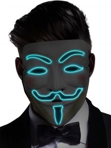 LED -mask Halloween dekorativ hacker masker cosplay kostym vendetta kille fawkes tänds för festfestival favör 8 färger phjk1909