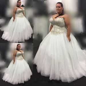 Plus Size Bridal Gowns Sexy Sweetheart Bodice A Line Big Size Wedding Dresses Lace Up Back Tulle Sweep Train Wedding Vestidos Custom Made
