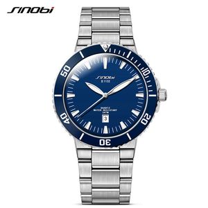 SINOBI Stainless Steel Men Watches Quartz Movement Luminous Hands Wrist Watch Band Top Brand Luxury Business Watch For Male