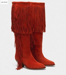 2019 fashion new women suede boots tassel BOOTS fringe booties party shoes ladies slip on western botas mid calf booties lady