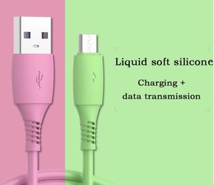 Flytande Silikonkabel Micro USB-kabel Typ C Kabel 2.1a Snabb Laddning 1m 2m 3M USB Laddare Synesdata för Smartphone
