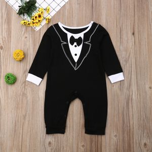 Mode Baby Boys Romper Höst Gentry Långärmad Spädbarn Jumpsuit Söt Bow Slips Toddler Casual Onesie C5714