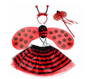 Kids Fairy Ladybug Bee Wing Costume Set Fancy Dress Cosplay Wings Tutu Skirt Wand Headband Girl Boy Event Christmas Party Stage Performance