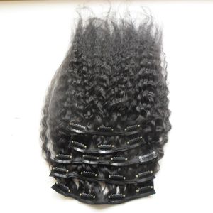 Clip diritta crespa nelle estensioni dei capelli umani Clip di estensione dei capelli vergini Yaki grossolani brasiliani 120g 10 pezzi estensioni dei capelli umani di Remy