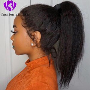 Fast shipping 360 Lace Frontal Kinky Straight Wig natural hair synthetic Yaki lace front Wigs 150 Density for black women