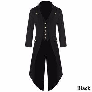 2019 Mäns kappa tappning steampunk retro tailcoat jacka långärmad singelbröst gotisk viktoriansk frock coat plus storlek BC7928