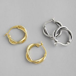 Authentic 925 Sterling Silver Hoop Earrings For Women Vintage Retro Braided Twisted Big Geometric Circle Earring
