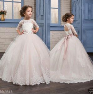 Flower Girls Dresses Princess Ball Gown Crew Neck Flowers Kids First Communion Födelsedagsfest