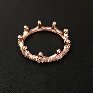18K Rose Gold Enchanted Crown Ring Originalbox för Pandora 925 Sterling Silver CZ Diamond Kvinnor Bröllop Ring Set