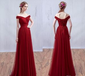 Cheap Off Shoulder Red Tulle Evening Dresses Party Gowns qatar 2024 Sweep Train Pleated Plus Size Corset Formal Prom Dresses HY135