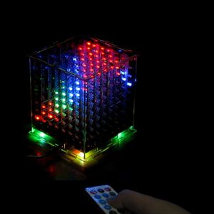 DIY multicolor LED mini light cubeeds With IR /3D 8 8x8x8 Kits/Junior,Christmas Gift led Music Spectrum electronic diy kit freeshipping