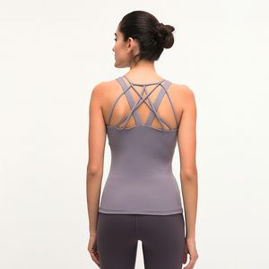 Lu Lu lemen Top femmes sans manches Yoga évider respirant Fitness Sport gilet Gym course débardeurs avec coussin de poitrine T-shirt d'entraînement