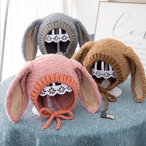 Autunno Inverno Bambino Cartone Animato Orecchie da Coniglio Cappello Berretto Lavorato a Maglia per Bambini con Lacci Bambino Caldo Berretti Cappello per Bambini M215