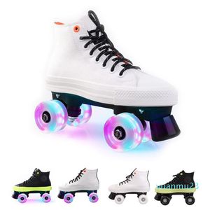 Wholesale-JK Quad Skates Double Row Adult Roller Skates Unisex Canvas Shoes For Lovers Two Line Flashing Wheels Patines SP5