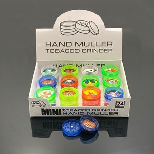 30mm 2 peças mini moedor de ervas de plástico 24 ps/lote 2 camadas acrílico duro moedor de tabaco Muller triturador de especiarias com adesivos acessório para fumar