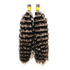 Włoski Keratyn Stick I Wskazówka Ludzkie Przedłużanie Włosów # 4 Dark Brown Pre Bonded Stick Virgin Indian Deep Wave Remy Hair Extensions Darmowe Shippi