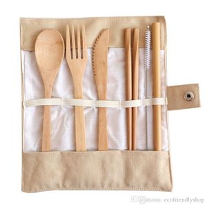 Cutlery set bamboo spoon knife fork reusable healthy travel disposable eco friendly 100% biodegradable with cotton bag