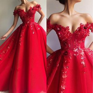 New Bright Red Off Shoulder Quinceanera Dresses D Floral Appliques Elegant Tulle Girls Wedding Party Dresses Formal Wear Wed Dress Wed