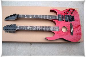 Doppelhals-Halbhohlkörper-E-Gitarre mit 6+12 Saiten, Tree-of-Life-Inlay, schwarzer Hardware und Palisandergriffbrett, kann individuell angepasst werden