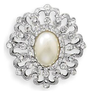 Diamante strass trasparente tono argento rodiato effetto vintage da 2,25 pollici con spilla fiore di perle avorio per matrimonio