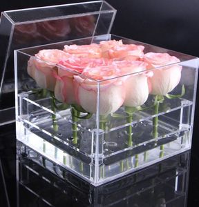 Acrylic Rose Flower Box Multi Function Organizer Holder Makeup Case Cosmetic Tools Holder Valentine's Gift KKA7894