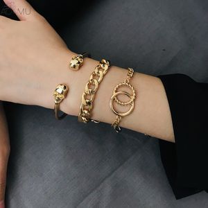 3pcs/set Punk Vintage Skull Wide Chain Charm Bracelet Set Hip Hop Geometric Circle Cross Cuff Bangle for Women Girl Statement Jewelry