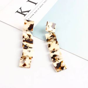 Fashion- earrings round square long dangler s925 silver needle chandelier retro resin dark or light Leopard Print