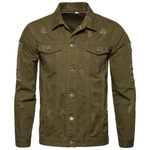 2019 New Cotton Jacket Men Casual Army Green Jacket Fashion Hole Style Coats Spring Autumn Slim Black Jackets
