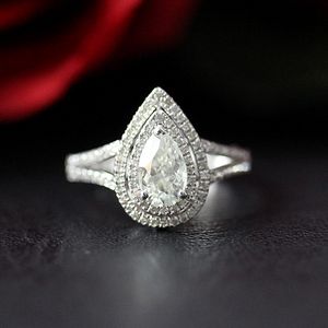 Wholesale pear cut engagement rings resale online - Unique Wedding Ring Double Halo x8mm Pear Cut Brilliant Moissanite Engagement Ring K White Gold Moissanite Ring For Women S200110