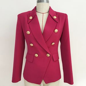 Premium New Style Top Qualität Original Design Damen Zweireihiger klassischer Blazer Slim Jacke Metallschnallen Roter Mantel Outwear 1907
