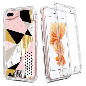 För iPhone 8 Plus Case Luxury Marble Cell Phone Fodraler 3in1 Heavy Duty Shocksäker Fullkroppsskyddskåpa Kompatibel med Samsung S21 Ultra