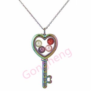 C1291 Inci Boncuk Kafes Gökkuşağı Kalp Anahtar Manyetik Cam Yüzer Locket Kolye Kadınlar Charms Kolye