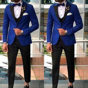 Ternos masculinos Slim Blazers Groom Ternos para Homens Royal Blue Wedding Smoking Coletes Formal Vestuário 3 PCS Slim Fit para homens