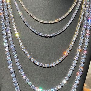 3mm 4mm 5mm Iced Out Tennis Chain 1 Row Zirzon Necklace Hip Hop Bling Jewelry Silver Rose Gold Full Diamond CZ Mens Necklaces