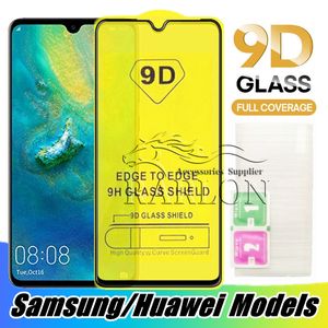 5D D Dの強化ガラス9h硬度クリア全接着剤スクリーンプロテクターフィルムiPhone Pro最大XS Huawei P30 P40 Lite Y6P Y7P Y8P P SMART