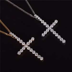 Micro Pave Market Out Cubic Cyrkon Big CZ Cross Wisiorki Naszyjnik Lina Biżuteria lub Kubański Łańcuch