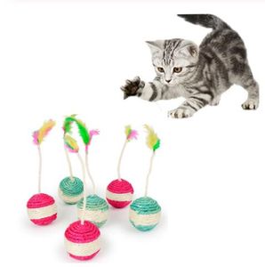 Pet Cat Kitten Toy Rolling Sisal Scratching ball Funny Cat Kitten Play Dolls Tumbler Ball Pet Cat Toys Feather Toy Dropshipping GB1298