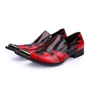 Brand Patchwork Genuine 2Feb9 Fashion Leather Men Metal Pointed Toe Party Celebration Formal Business Brogue Shoes Red